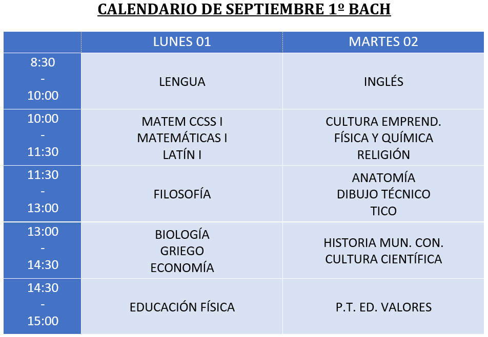 examenes septiembre
