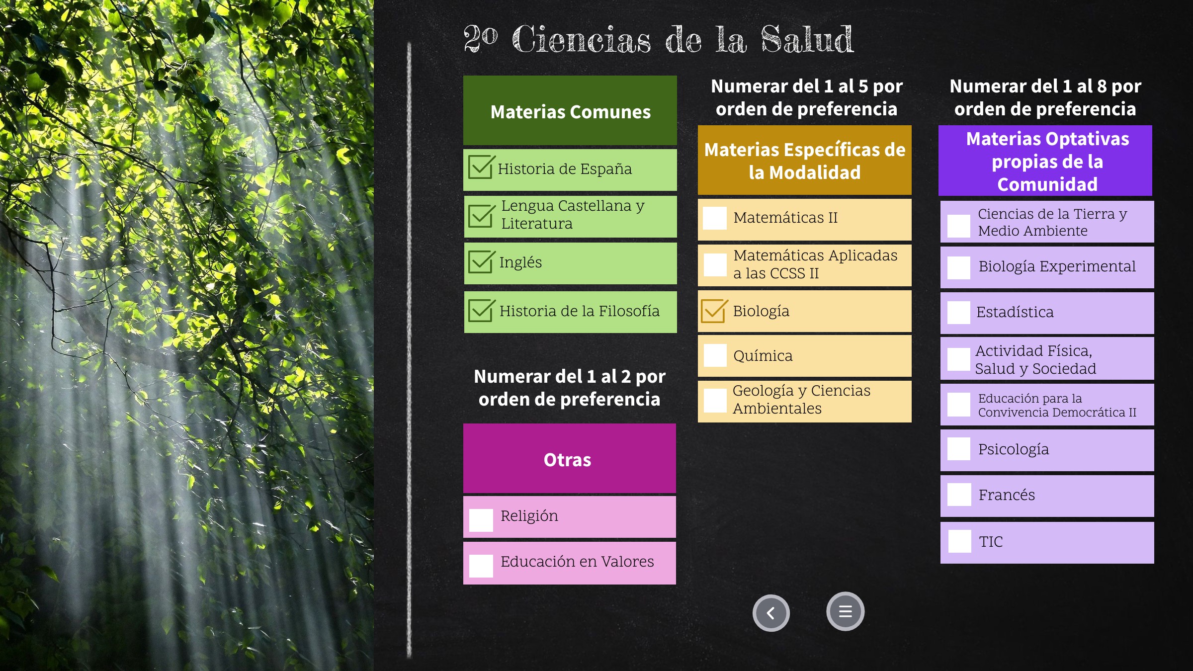 Oferta Educativa 2º Bachillerato Ciencias de la Salud